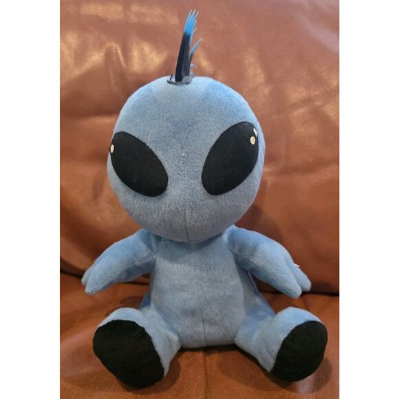 13 Inch A & A Global Blue Alien Spikey Rubbery Hair Large Eyes Stuffed Plush Toy - Picture 1 of 12